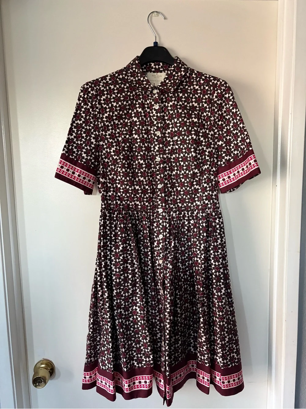 kate spade Burgundy and White Geometric-Print Button Midi Dress